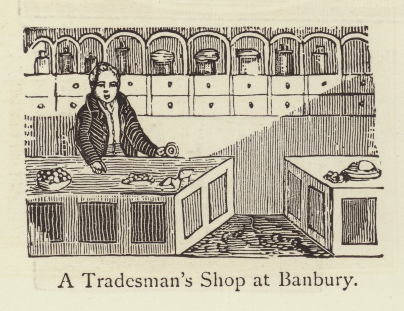 Uma loja de artesanato em Banbury (gravura) de English School