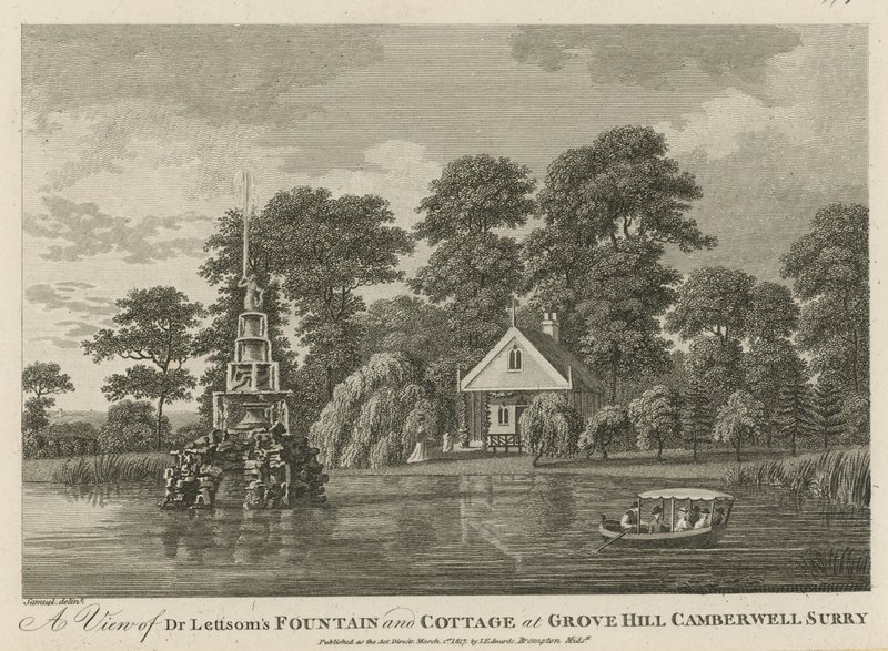 Uma visão das fontes do Dr. Lettsoms e cottage de English School