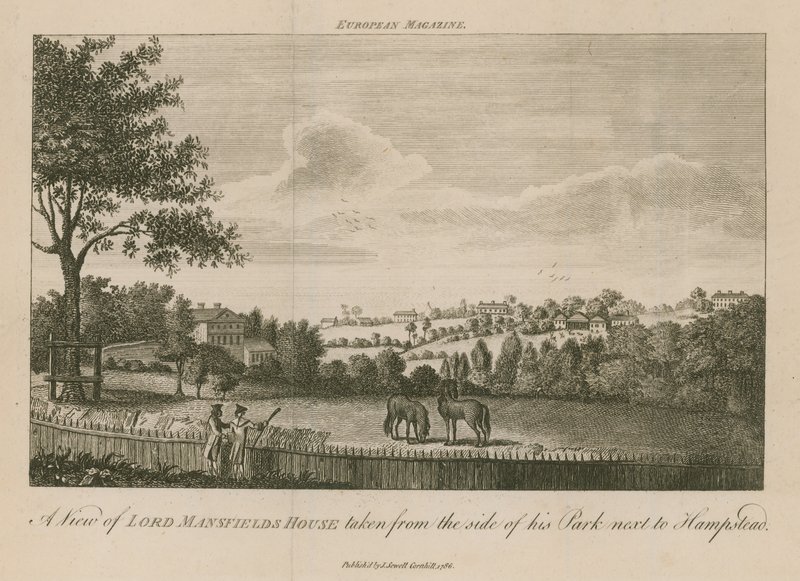 Uma visão de Lord Mansfields House tirada do lado de seu parque ao lado de Hampstead de English School