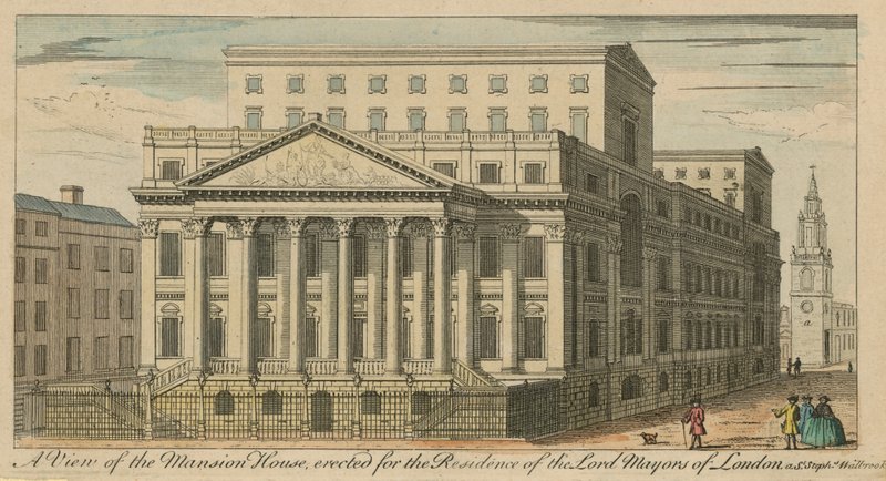 Uma vista da Mansion House, erguida para a residência do Lord Mayors of London de English School