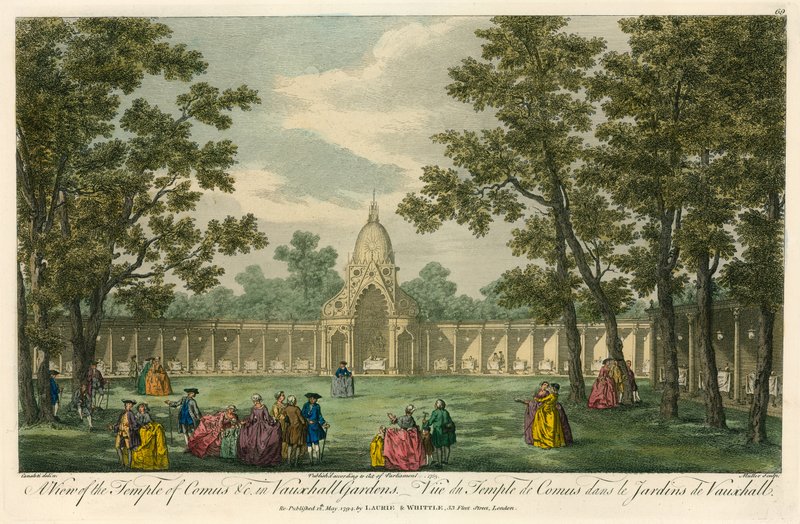 Uma visão do Templo de Comus em Vauxhall Gardens, Londres de English School