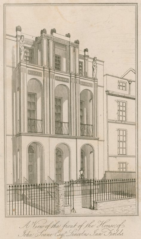Uma vista da frente da casa de John Soane Esq, Lincolns Inn Fields, Londres de English School