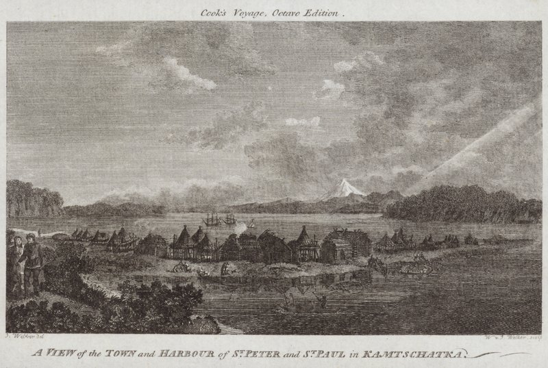 Uma vista da cidade e do porto de São Pedro e São Paulo em Kamtschatka de English School