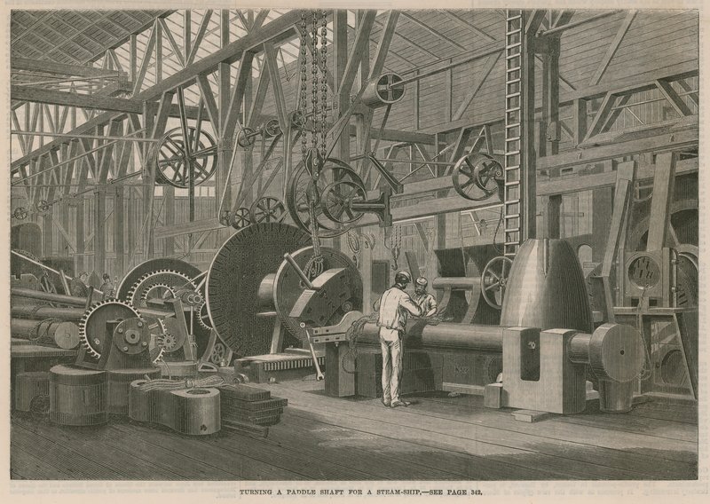 Uma visita à Fábrica de Motores Marítimos de Penns em Greenwich, Londres; Girando um eixo de remo para um navio a vapor de English School