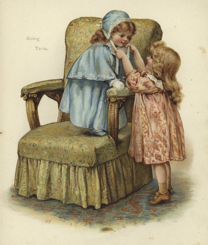 Um, menina jovem, ficar, ligado, a, almofada, de, um, poltrona de English School