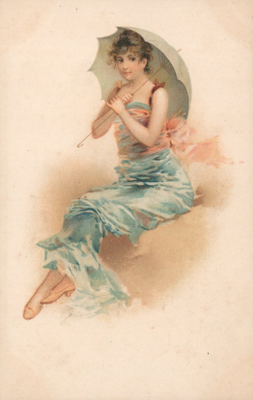 Um, mulher jovem, abrigando, sob, um, parasol de English School