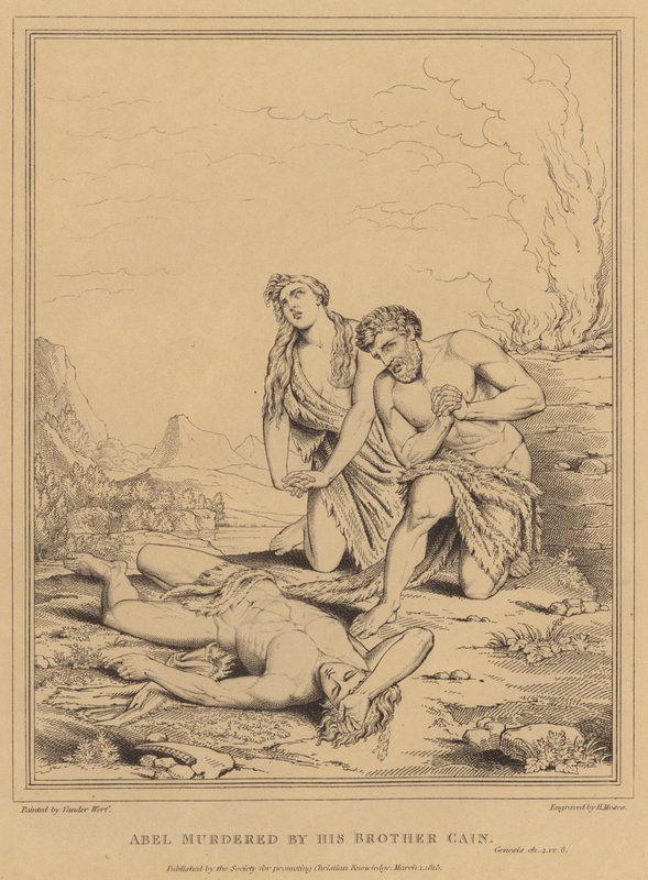 Abel assassinado pelo seu irmão Caim, Génesis (gravura) de English School