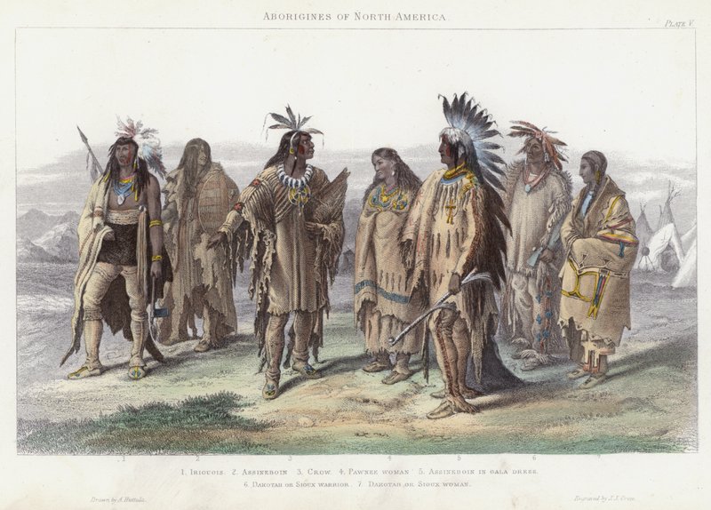 Aborígenes da América do Norte (gravura colorida) de English School