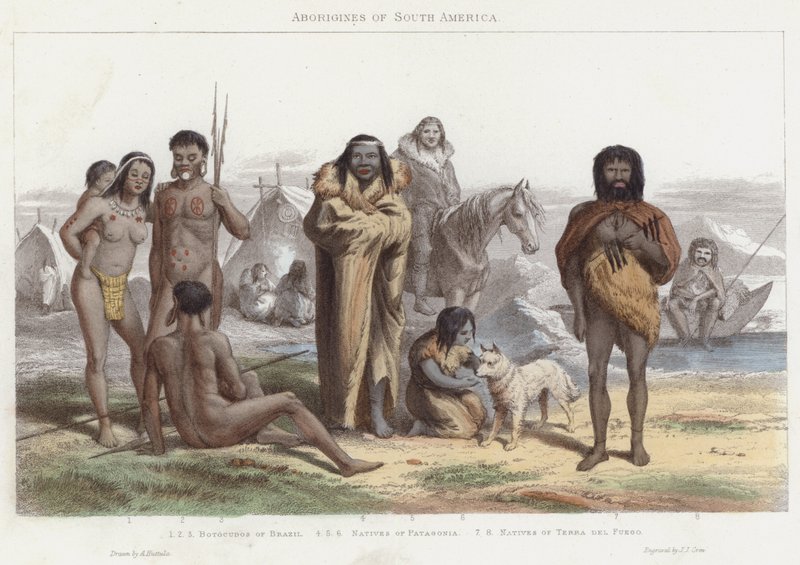 Aborígenes da América do Sul (gravura colorida) de English School