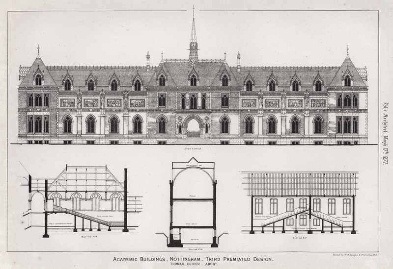 Edifícios Académicos, Nottingham, Terceiro Design Prévio (gravura) de English School