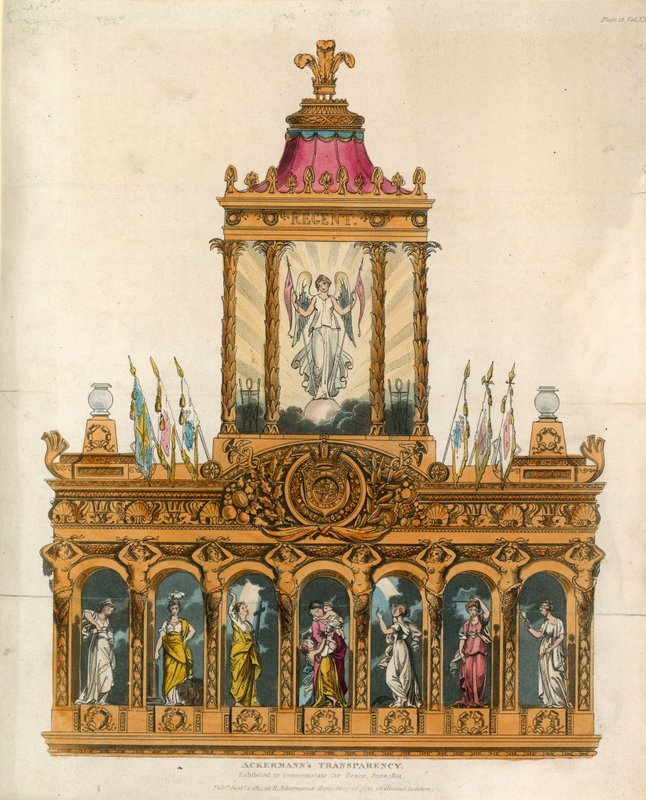 Ackermanns Transparency, exibido para comemorar a paz, junho de 1814 de English School