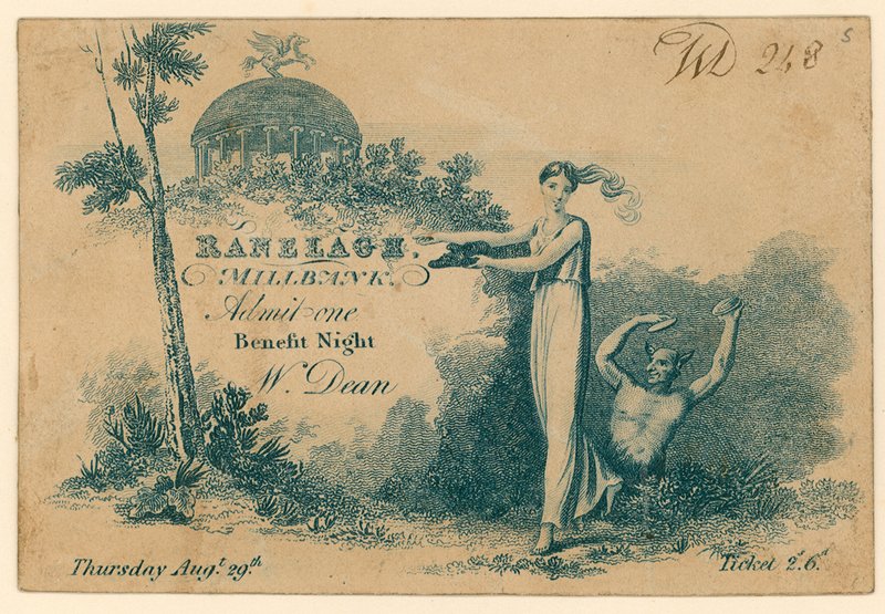 Bilhete de entrada para o Ranelagh Gardens, Millbank, Londres de English School