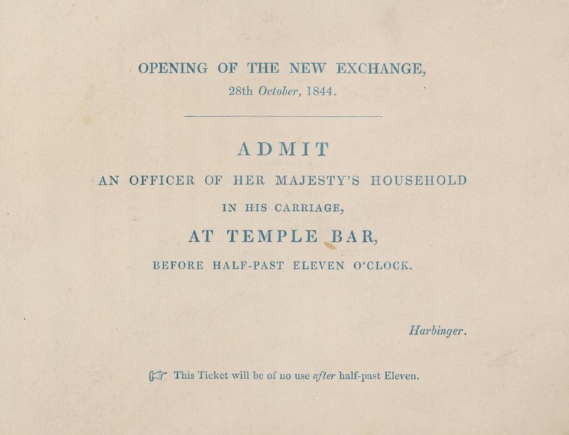 Bilhete de admissão para a abertura do novo Royal Exchange, Londres, em 29 de outubro de 1844 de English School