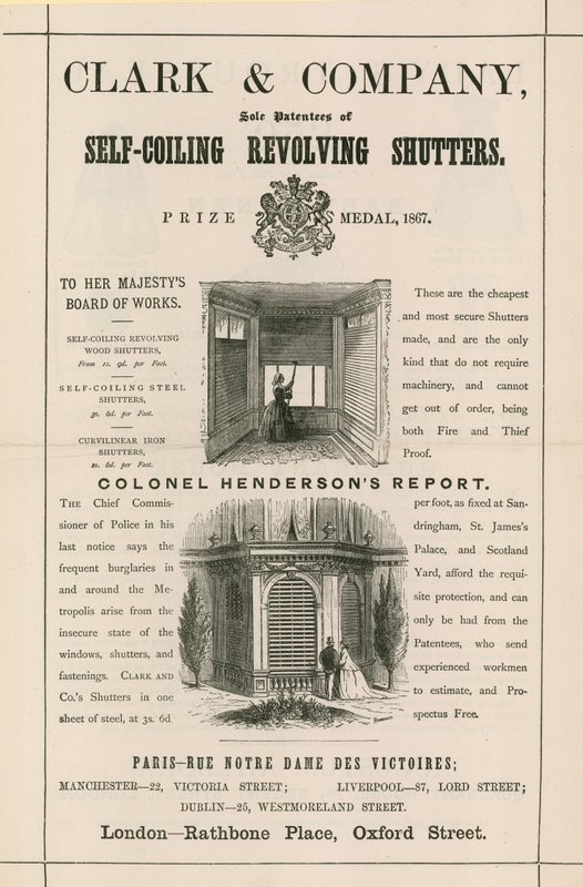 Anúncio for Clark & Company, persianas enroláveis self-enrolando de English School