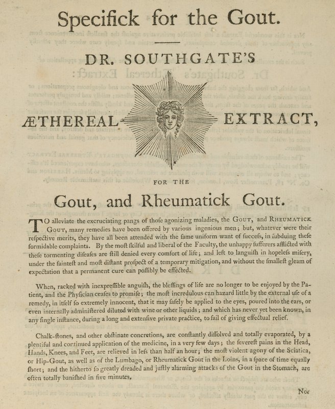 Anúncios de Extrato de Dr Southgates Aethereal para gota e gota reumática de English School