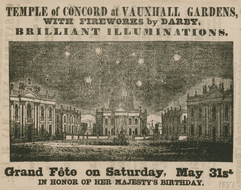 Anúncio de Grand Fete no Templo da Concórdia, Vauxhall Gardens de English School