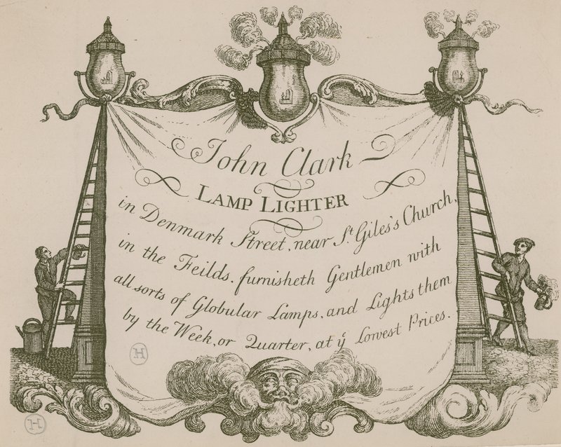 Anúncio de John Clarke, isqueiro, Denmark Street, Londres de English School