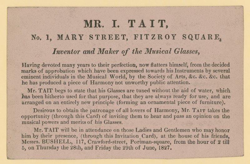 Anúncio para o Sr. I Tait, inventor e criador dos óculos musicais de English School