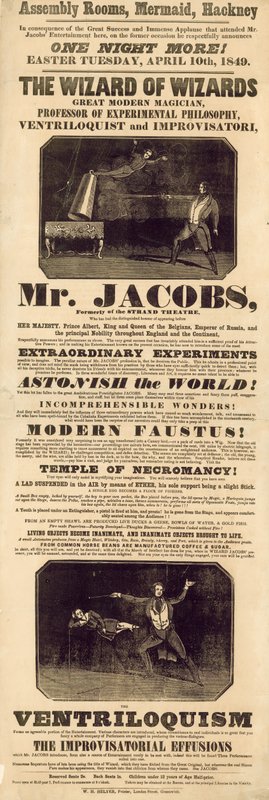 Anúncio para Mr Jacobs, mago e ventríloquo de English School