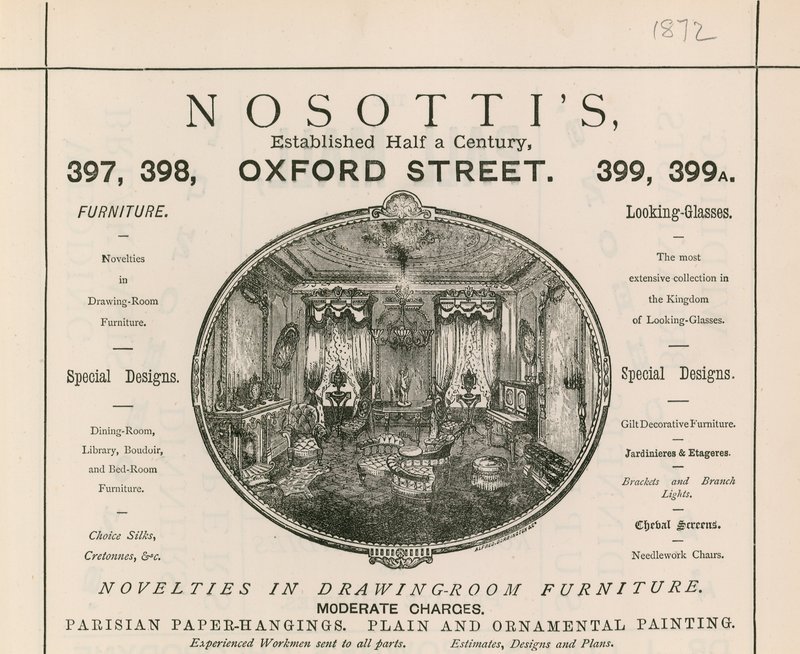Anúncio para loja de móveis Nosottis, 397-399 Oxford Street de English School
