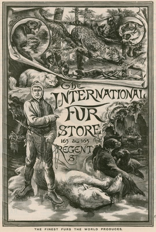 Anúncio para a loja internacional de peles, 163 e 165 Regent Street, Londres de English School