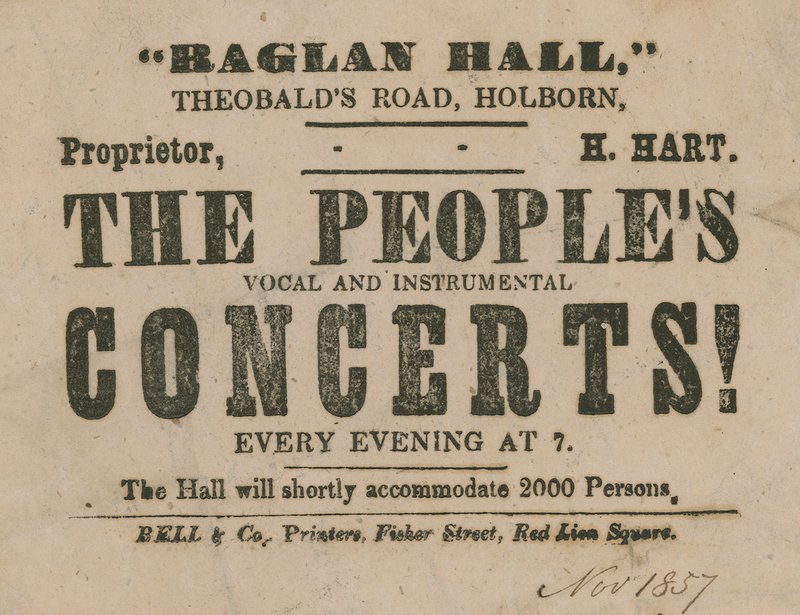 Anúncio para os concertos vocais e instrumentais de povos, Raglan Hall de English School