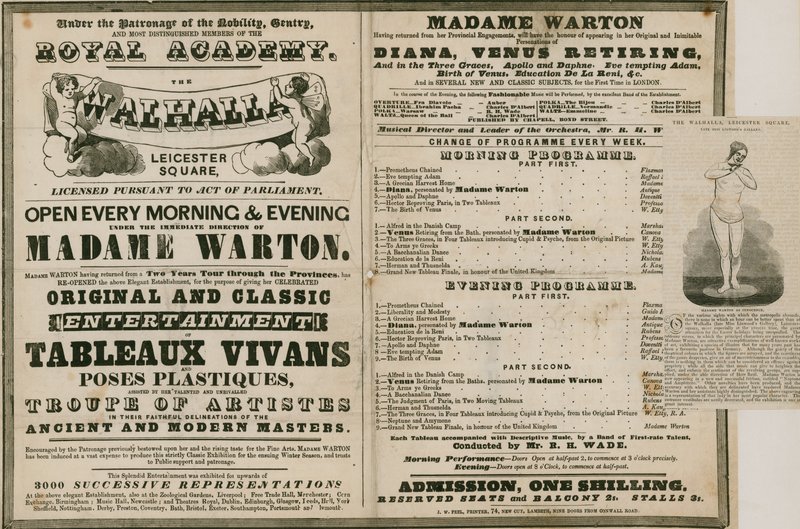 Anúncio para o Walhalla, Leicester Square, sob a direção de Madame Warton de English School