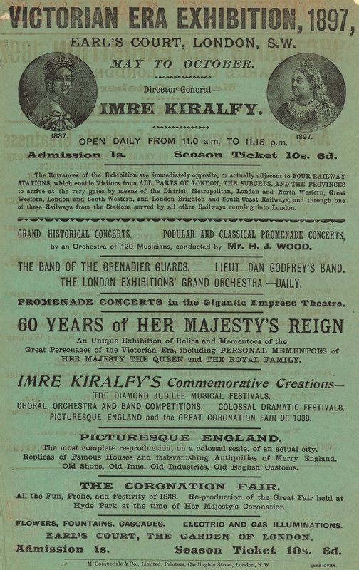 Anúncio para Victorian Era Exhibition, 1897, em Earls Court de English School