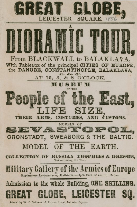 Anúncio para um passeio de Dioramic de Blackwall para Balaklava, com tableaux das principais cidades da Europa de English School