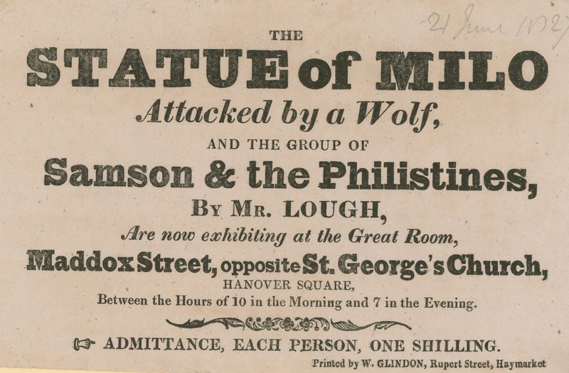 Anúncio para uma exposição da Estátua de Milo atacada por um lobo de English School