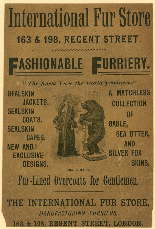Anúncio para a International Fur Store, 163 & 198 Regent Street, Londres de English School