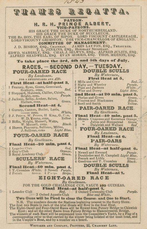 Anúncio para a Regata do Tamisa, 1843 de English School