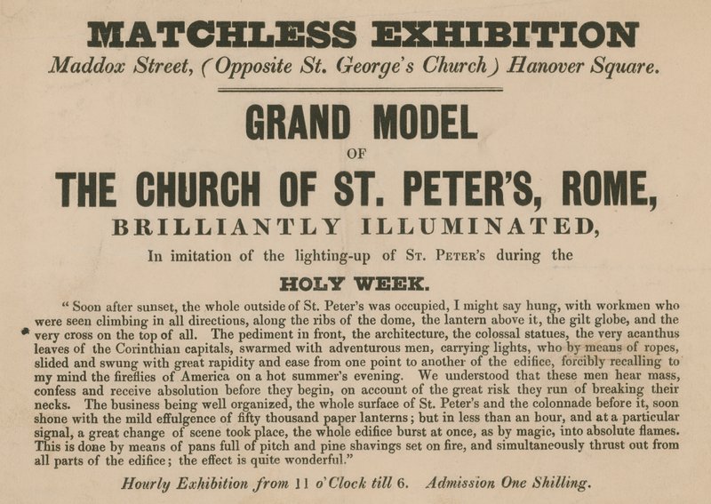 Anúncio para a exposição de um modelo da Igreja de St Peters, Roma de English School