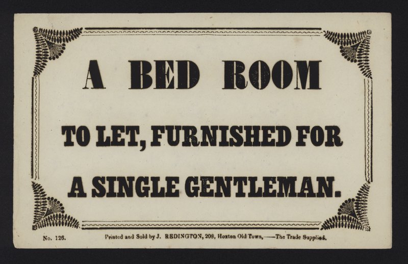Anúncio: Um quarto de cama para deixar, mobilado para um único cavalheiro (tipo) de English School