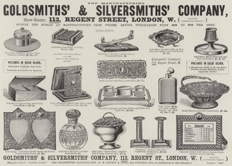 Publicidade, Companhia de ourivesaria e Silversmiths (gravura) de English School