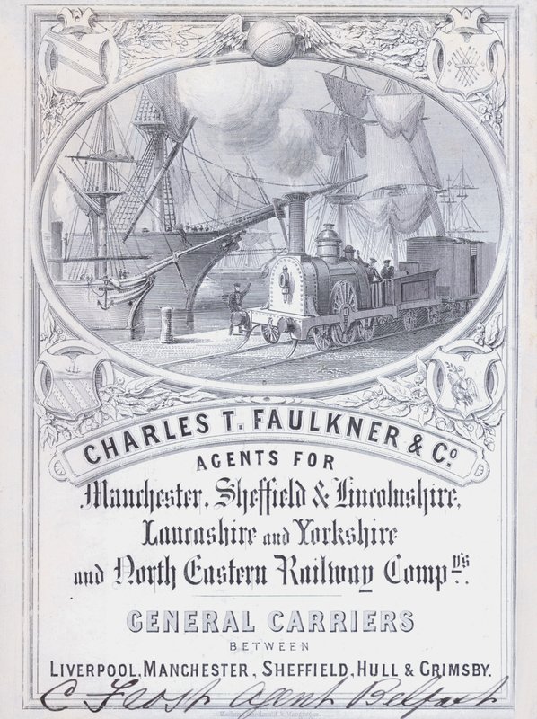 Anúncio para Charles T Faulkner and Company, agentes de empresas ferroviárias (litho) de English School