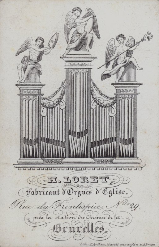 Anúncio para H Loret, criador de órgãos de igreja, Bruxelas, Bélgica (litho) de English School