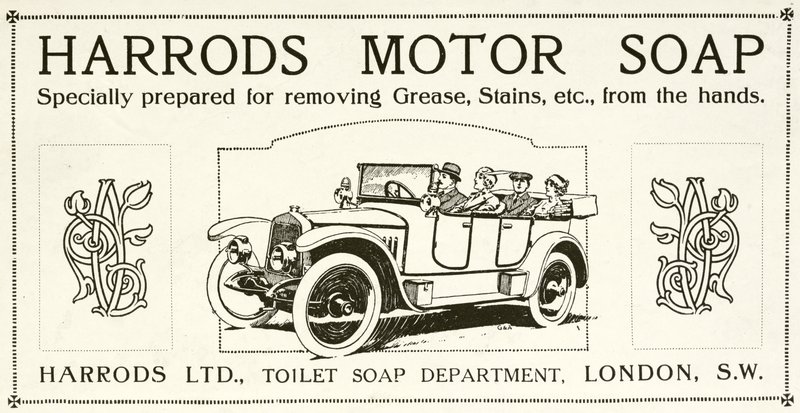 Anúncio para sabão motor Harrods (litho) de English School