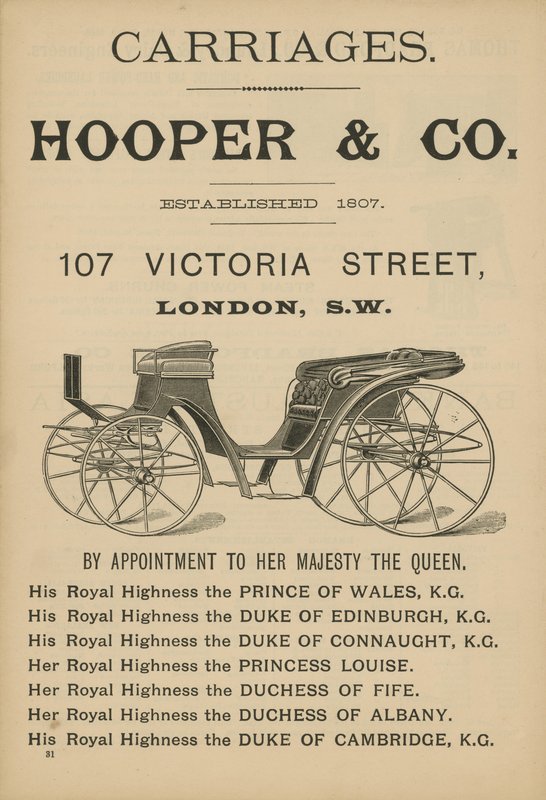 Anúncio para carruagens Hooper & Co de English School