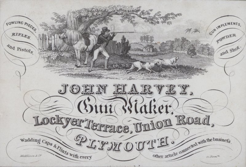 Anúncio para John Harvey, fabricante de armas, Plymouth, Devon de English School