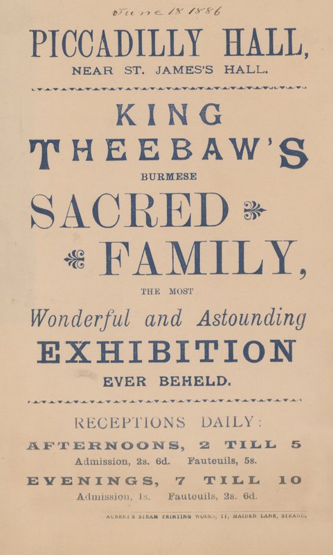 Anúncio para a família sagrada do rei Theebaws Burmese de English School