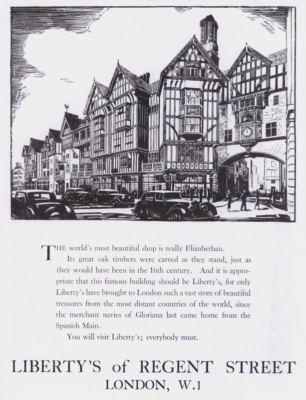 Anúncio para Libertys Of Regent Street, Londres, c.1944 (xilogravura) de English School