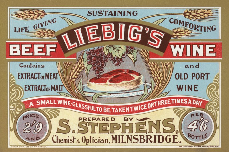 Propaganda para o vinho de vaca Liebigs de English School