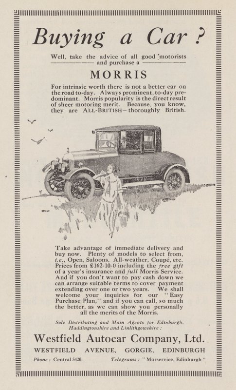 Anúncio para carros Morris, 1926 de English School