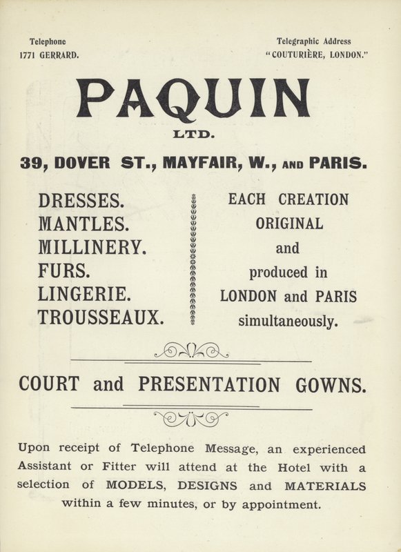 Propaganda para Paquin, costureiras de English School