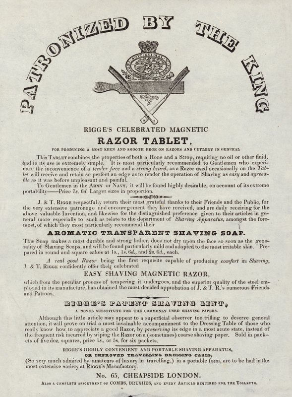 Propaganda para Rigges comemorou tablet de barbear magnética de English School