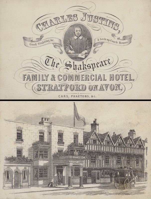 Anúncio para The Shakspeare Hotel, Stratford on Avon, Warwickshire (gravura) de English School
