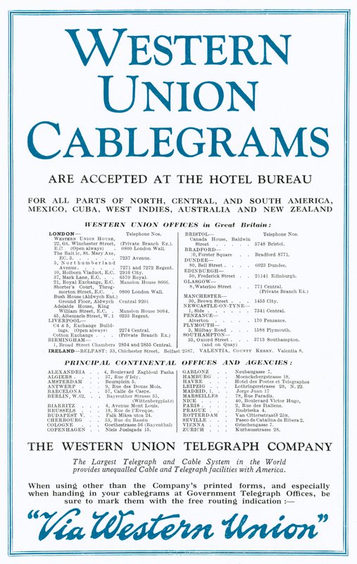 Anúncio para Western Union Cablegrams (cor litho) de English School