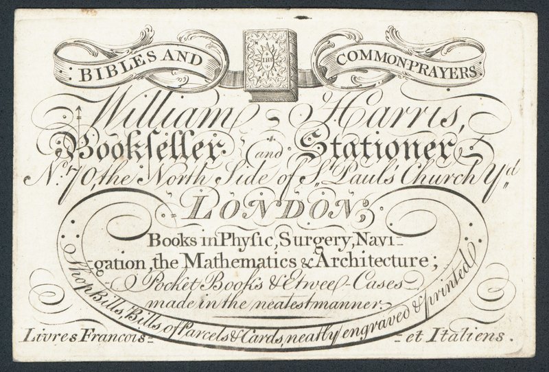 Anúncio para William Harris, vendedor de livros e papelaria, Londres de English School
