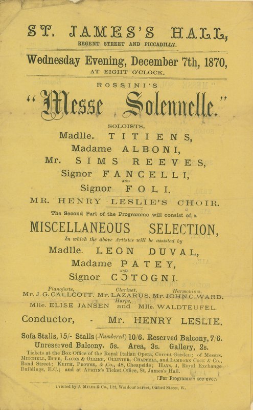Propaganda para uma produção de Rossinis Mass Solemn de English School